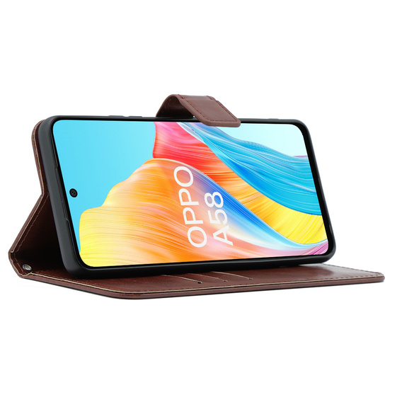 Flip case for Oppo A58 4G, Crazy Horse Wallet, brown