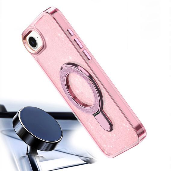 Case for iPhone 16e, Glittery Magnetic Kickstand, pink