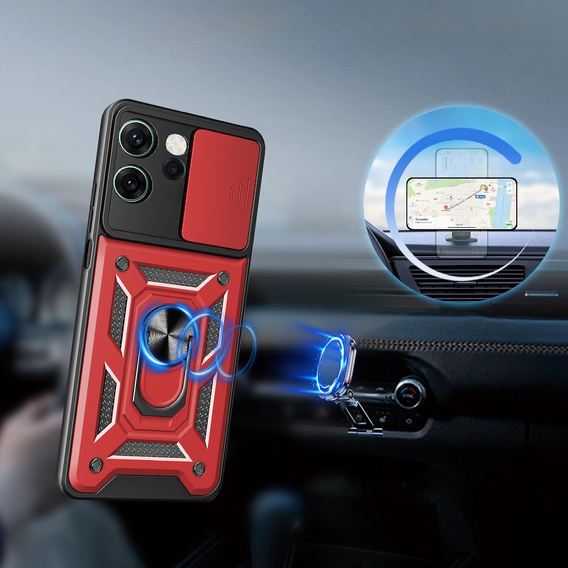 Armoured case for Oppo Reno 14F, with camera protection, with stand, red