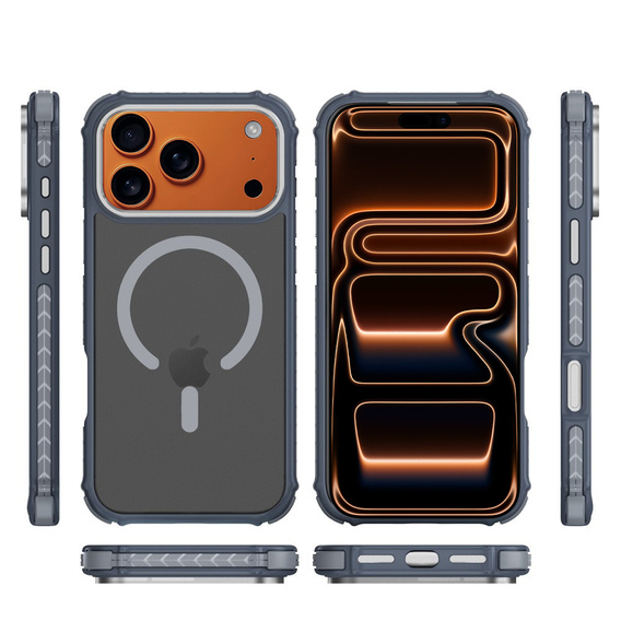 Matt Case for iPhone 17 Pro Max, armoured, for MagSafe, smoky with grey sides