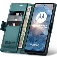 Case for Motorola Moto G24 Power, ERBORD Glossy Litchi, wallet with flap, green