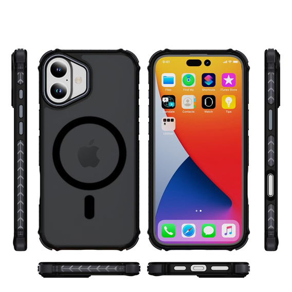 Matt Case for iPhone 17, armoured, for MagSafe, smoked with black sides