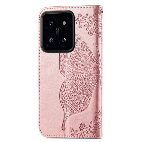 Flip case for Xiaomi 14T Pro, Butterfly, pink rose gold