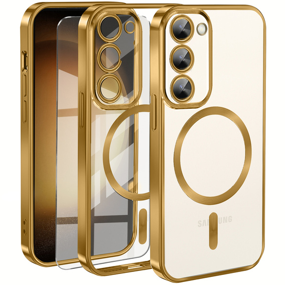 Case for Samsung Galaxy S23, Electro MagSafe, gold + Screen Glass