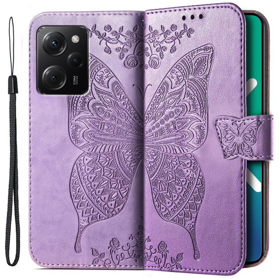 Flip case for Xiaomi Poco X5 Pro 5G, Butterfly, purple