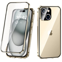 Case for iPhone 15, Magnetic Dual Glass, gold