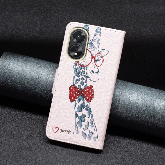 Flip case for Oppo A38 4G / Oppo A18 4G, Wallet, Giraffe pink