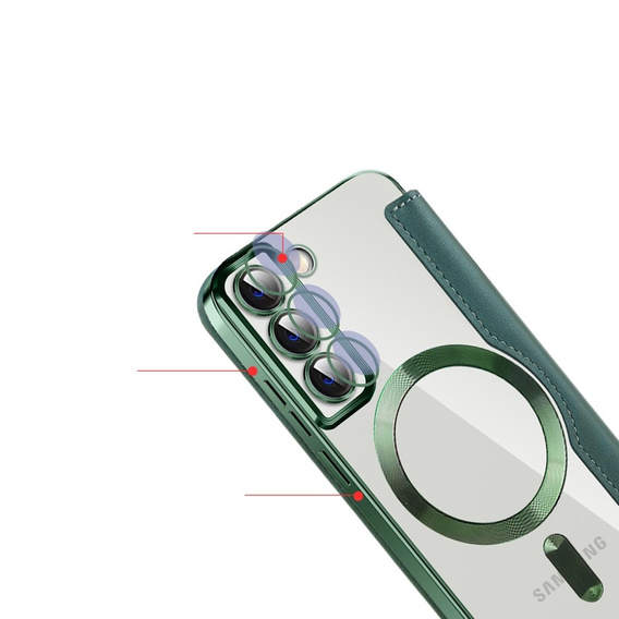 Flip case for Samsung Galaxy S22 5G, RFID Wallet MagSafe CamShield, green