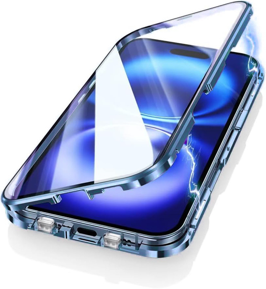 Magnetic Dual Glass MagSafe case for iPhone 16, blue