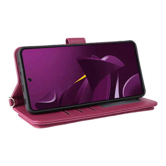 Crossbody Leather Wallet flip case for Xiaomi Poco M7 Pro 5G, maroon