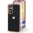 Case for Samsung Galaxy A25 5G, Electro heart, black + Full Glue Ceramic Glass