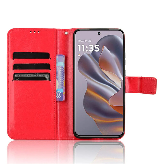 Flip case for Motorola Edge 50 Neo / Motorola ThinkPhone 25, Crazy Horse Wallet, red