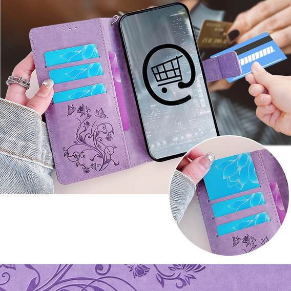 Flip case for Motorola Moto E14, Butterfly, purple