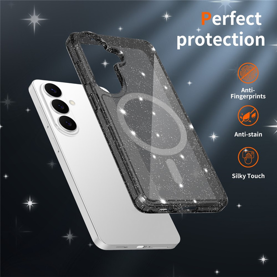 Glitter case, for MagSafe for Samsung Galaxy S26, transparent/black