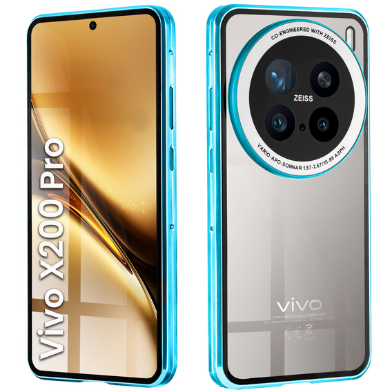 Case for Vivo X200 Pro 5G, Magnetic Dual Glass, blue