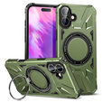 Case for iPhone 16, armored with stand and handle plate, green