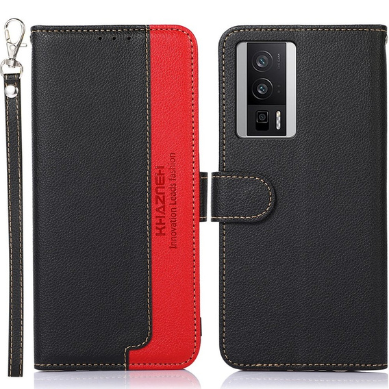 Flip case for Poco F5 Pro 5G, KHAZNEH RFID, black / red