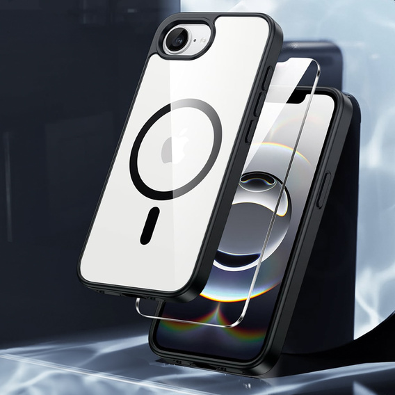Magnetic Case for iPhone 16E, MagSafe, black + 9H tempered glass