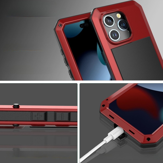 Case for iPhone 15, armoured, with integrated glass, red