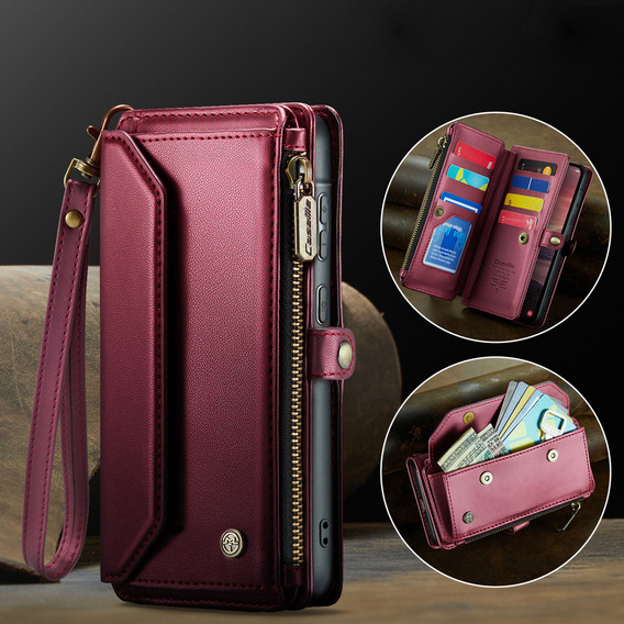 Flap case for Samsung Galaxy A17 5G, wallet case with lock and straps - red