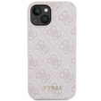 GUESS Case for iPhone 15, 4G Metal Gold Logo, pink