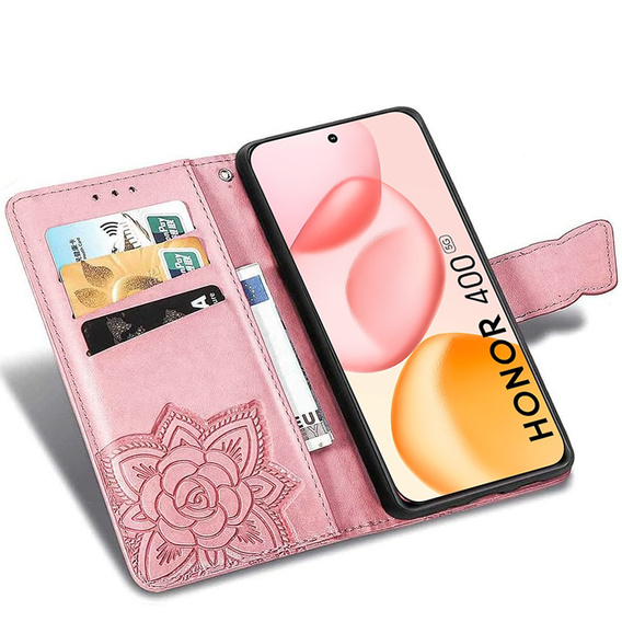 Flip case for Honor 400 5G, Butterfly, pink rose gold