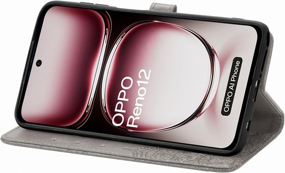 Flip case for Oppo Reno 12, Mandala, grey