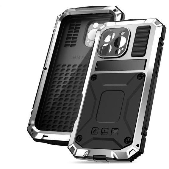 Armored case for iPhone 16 Pro, R-JUST, silver