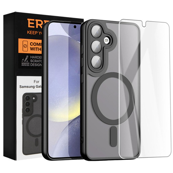 Case for Samsung Galaxy S22, for MagSafe, ERBORD Matt Case, black + Screen Glass