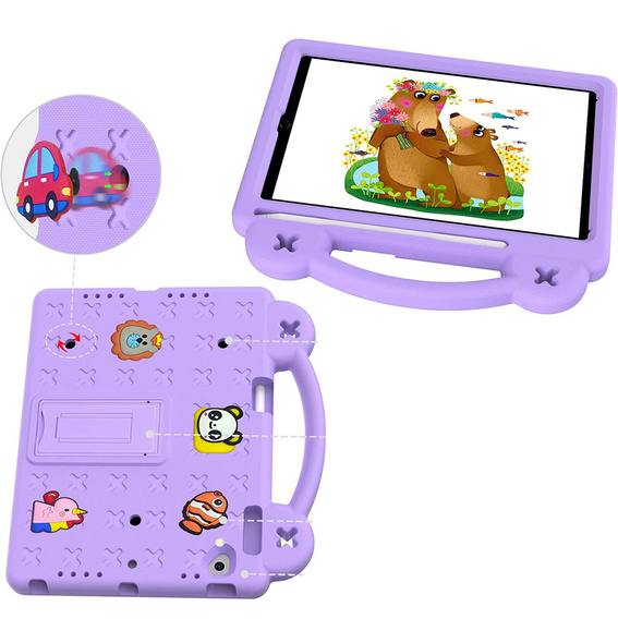 Children's case for iPad 9.7" 2018/2017 (6/5 gen.) / Pro 9.7" 2016, Cute Patterns, with stand, purple