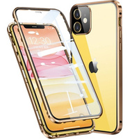 Case for iPhone 12, Magnetic Dual Glass, gold