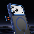Matt Case for iPhone 17 Pro Max, armoured, for MagSafe, smoky with blue sides