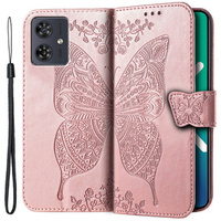 Flip case for Motorola Moto G54 5G, Butterfly, pink rose gold