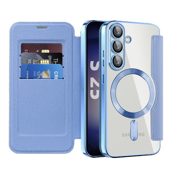 Flip case for Samsung Galaxy S25+ Plus, RFID Wallet MagSafe CamShield, blue