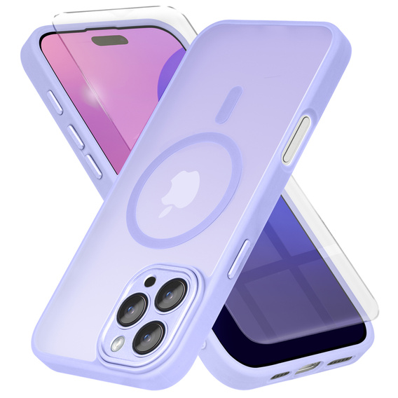 Case for iPhone 16 Pro, for MagSafe, ERBORD Matt Case, purple + Screen Glass