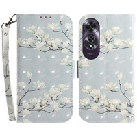 Flip case for Oppo A60, Wallet, Magnolia Flowers grey