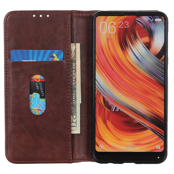 Case for Motorola Moto G24 / G24 Power / G04, Wallet Litchi Leather, brown