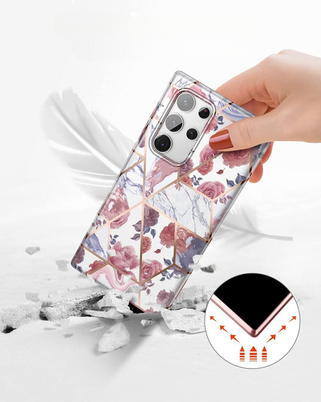 Case for Samsung Galaxy S22 Ultra, Suritch Full Body Marble, pink