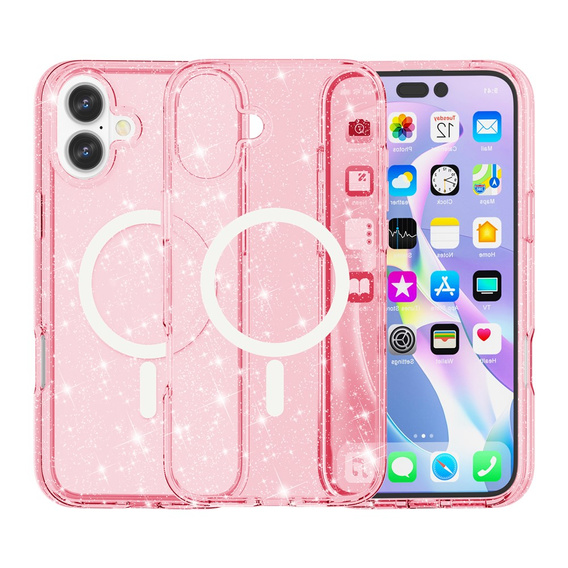 Case for iPhone 17, for MagSafe, glitter, translucent pink
