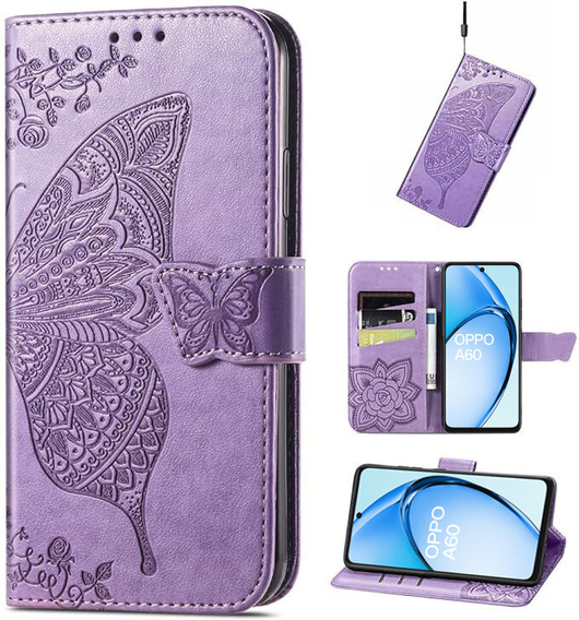 Flip case for Oppo A60, Butterfly, purple