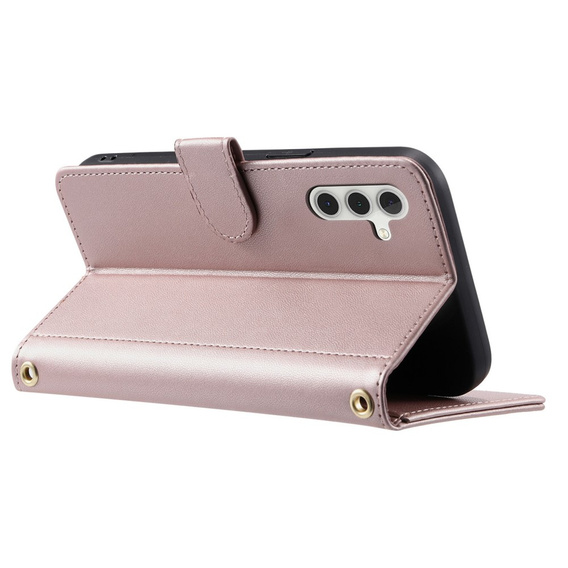 Flip case for Samsung Galaxy S25 FE, Rhombus Crossbody Leather, pink rose gold