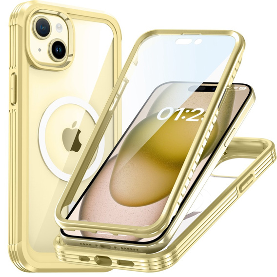 Case for iPhone 15 Plus, Armor Full Protect 360° to MagSafe, screen glass, gold
