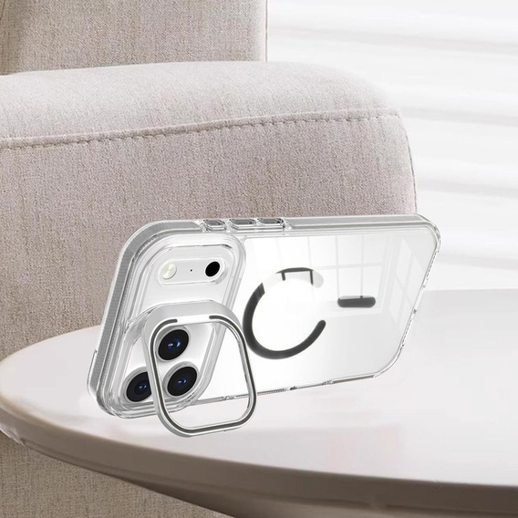 Case for iPhone 17 Pro Max, for MagSafe, with stand, transparent with grey inserts
