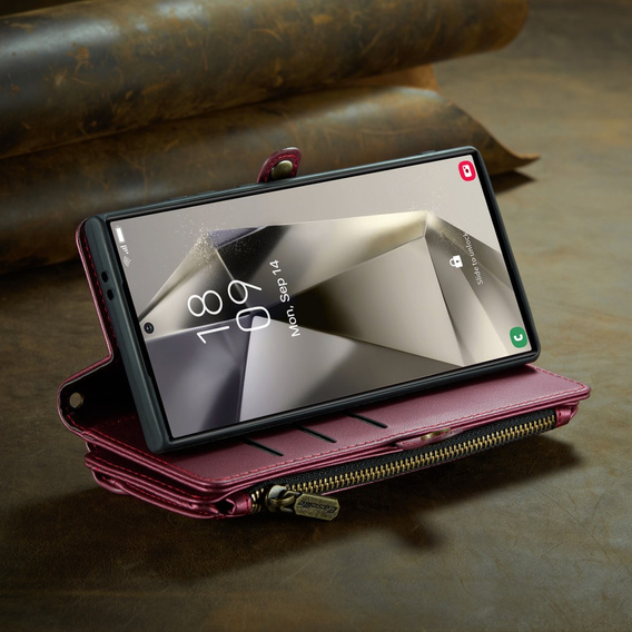 Case CASEME for Samsung Galaxy S25 Ultra, RFID Leather Wallet, with shoulder strap, red