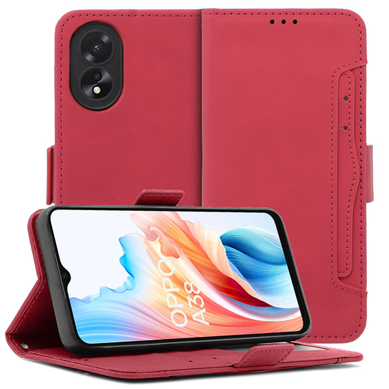 Flip case for Oppo A38 4G / Oppo A18 4G, Card Slot, red
