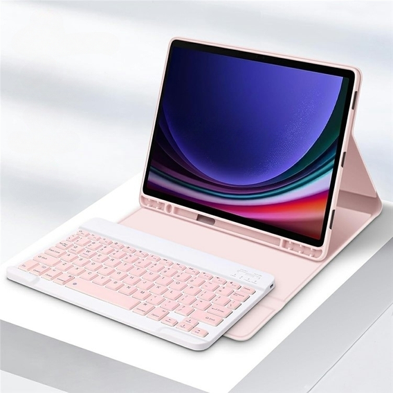 Case + keyboard Samsung Galaxy Tab S9 FE, Leather Pen Slot, pink rose gold
