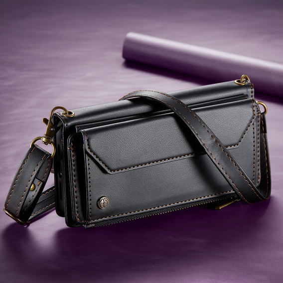 Flap case for Samsung Galaxy A17 5G, wallet case with lock and straps - black