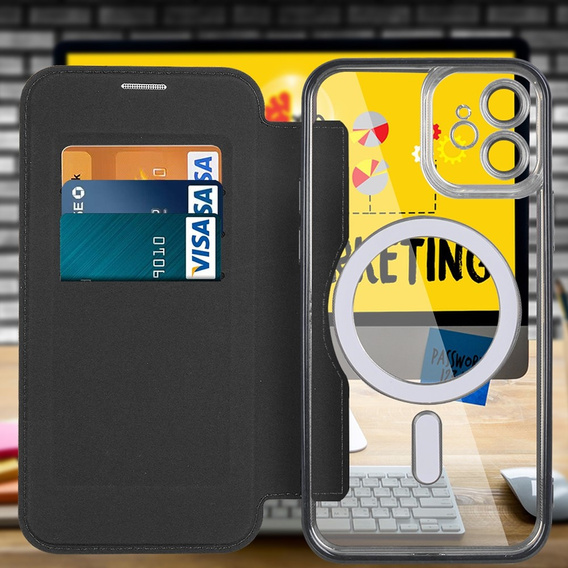 Flip case for iPhone 12, RFID Wallet MagSafe CamShield, black