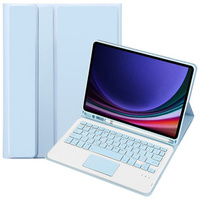 Case + keyboard Samsung Galaxy Tab S9, Leather Pen Slot TouchPad, light blue