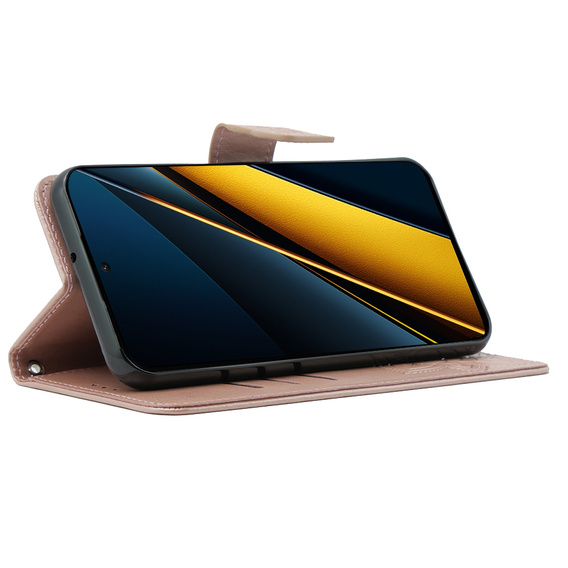 Flip case for Xiaomi Poco F6 Pro, Butterfly, pink rose gold